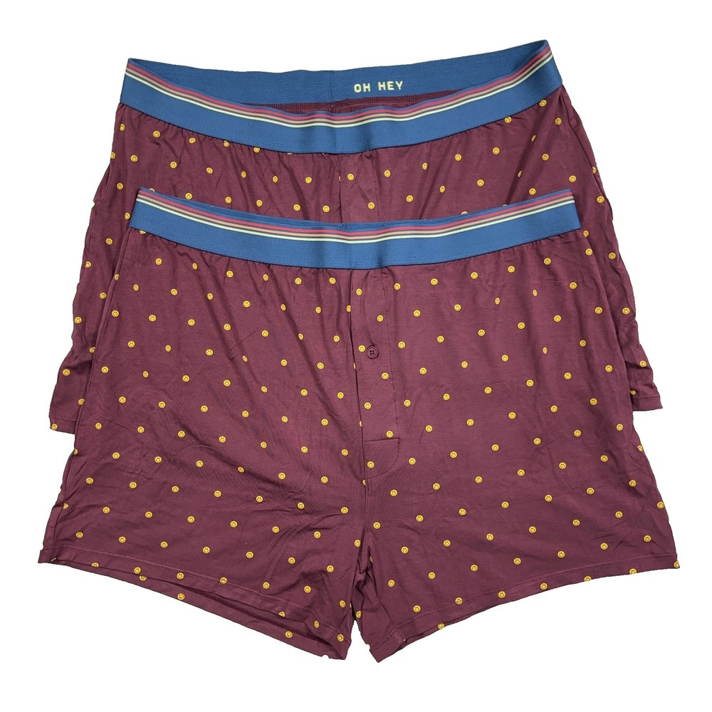 Marine Layer Mens Best Ever Boxer Briefs Sz XXL 2XL Burgundy Smile Face Lot of 2